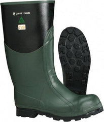 Viking - Men's Size 9 Medium Width Steel Knee Boot - Green, Black, Rubber Upper, Nitrile Rubber Outsole, 15" High, Non-Slip, Waterproof, Electric Shock Resistant - Eagle Tool & Supply