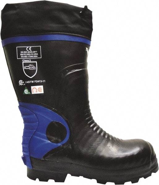 Viking - Men's Size 14 Medium Width Steel Work Boot - Black, Blue, Rubber Upper, Nitrile Rubber Outsole, 15" High, Non-Slip, Chemical Resistant, Waterproof, Electric Shock Resistant - Eagle Tool & Supply