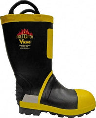 Viking - Men's Size 11 Medium Width Steel Work Boot - Black, Yellow, Rubber Upper, Nitrile Rubber Outsole, 14" High, Non-Slip, Waterproof - Eagle Tool & Supply