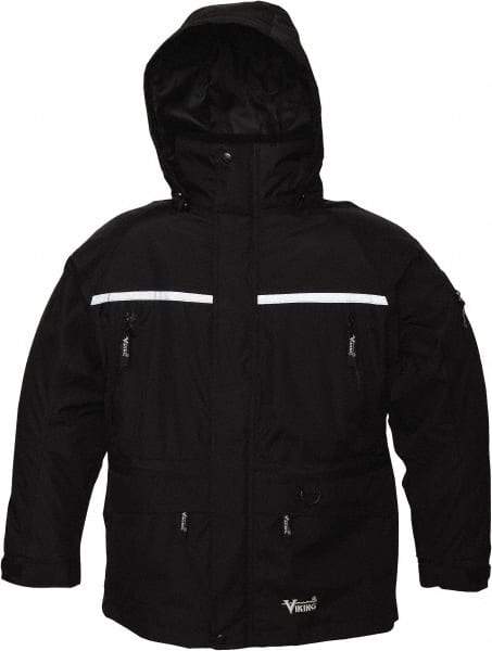 Viking - Size 5XL, Black, Rain, Wind Resistant, Cold Weather Jacket - 60" Chest, 5 Pockets, Detachable Hood - Eagle Tool & Supply