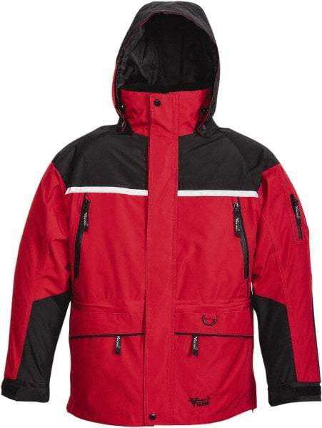 Viking - Size 4XL, Black & Red, Rain, Wind Resistant, Cold Weather Jacket - 58" Chest, 5 Pockets, Detachable Hood - Eagle Tool & Supply