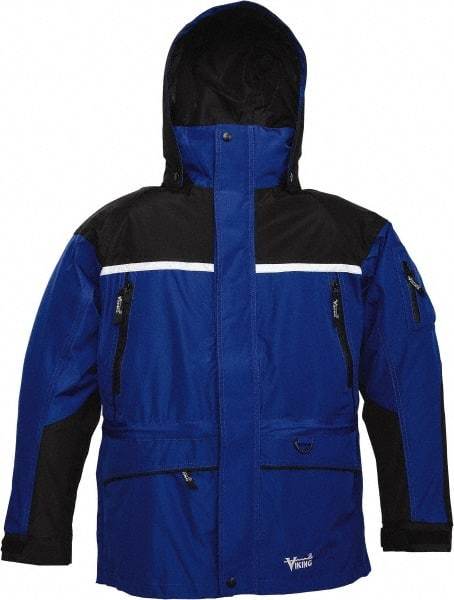 Viking - Size 4XL, Black & Royal Blue, Rain, Wind Resistant, Cold Weather Jacket - 58" Chest, 5 Pockets, Detachable Hood - Eagle Tool & Supply