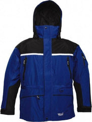 Viking - Size 4XL, Black & Royal Blue, Rain, Wind Resistant, Cold Weather Jacket - 58" Chest, 5 Pockets, Detachable Hood - Eagle Tool & Supply