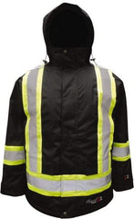 Viking - Size M, Black, Flame Resistant/Retardant, Rain, Wind Resistant Jacket - 40" Chest, 3 Pockets, Detachable Hood - Eagle Tool & Supply