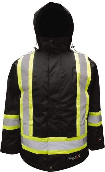 Viking - Size S, Black, Flame Resistant/Retardant, Rain, Wind Resistant Jacket - 37" Chest, 3 Pockets, Detachable Hood - Eagle Tool & Supply