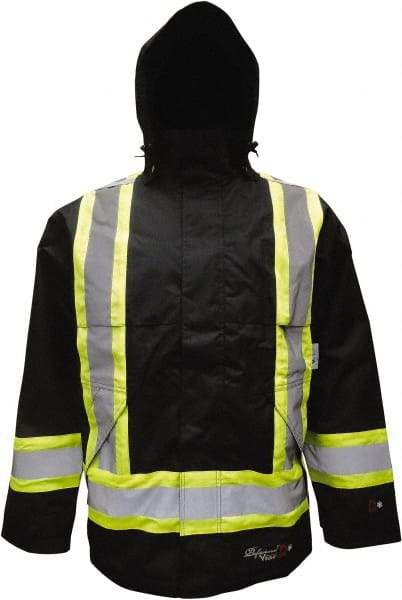 Viking - Size XL, Black, Flame Resistant/Retardant, Rain, Wind Resistant Jacket - 47" Chest, 2 Pockets, Detachable Hood - Eagle Tool & Supply