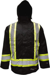 Viking - Size 4XL, Black, Flame Resistant/Retardant, Cold Weather, Rain, Wind Resistant Jacket - 58" Chest, 2 Pockets, Detachable Hood - Eagle Tool & Supply