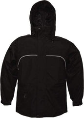 Viking - Size XL, Black, Rain, Wind Resistant Jacket - 47" Chest, 3 Pockets, Attached Hood - Eagle Tool & Supply