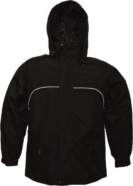 Viking - Size L, Black, Rain, Wind Resistant Jacket - 43" Chest, 3 Pockets, Attached Hood - Eagle Tool & Supply