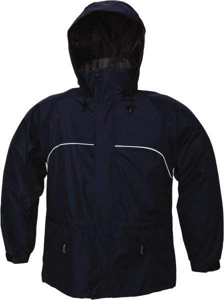 Viking - Size L, Navy, Rain, Wind Resistant Jacket - 43" Chest, 3 Pockets, Attached Hood - Eagle Tool & Supply
