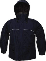 Viking - Size 3XL, Navy, Rain, Wind Resistant Jacket - 55" Chest, 3 Pockets, Attached Hood - Eagle Tool & Supply