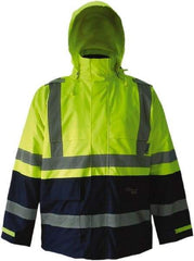 Viking - Size L, High Visibility Lime & Navy, Rain, Wind Resistant Jacket - 43" Chest, 4 Pockets, Detachable Hood - Eagle Tool & Supply