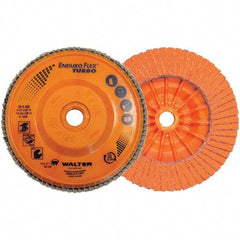 WALTER Surface Technologies - 36 & 60 Grit, 4-1/2" Disc Diam, 7/8" Center Hole, Type 27 Ceramic Flap Disc - 13,300 Max RPM, Plastic Backing, Arbor Attaching System, Coated - Eagle Tool & Supply