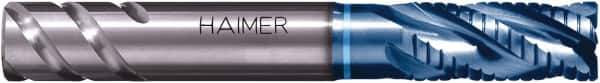 HAIMER - 20mm Diam, Coarse Pitch, 38mm LOC, 4 Flute Solid Carbide 45° Corner Chamfer Roughing End Mill - AlTiN Finish, 105mm OAL, 0.7874" Shank Diam, Single End, Extended Reach, Centercutting, 35° Helix - Eagle Tool & Supply