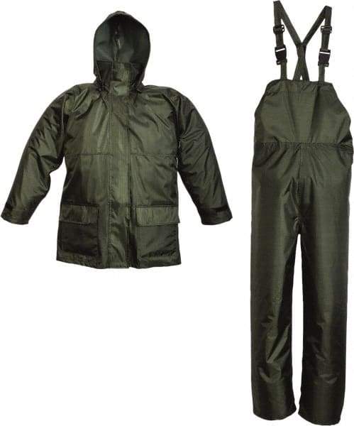 Viking - Size L, Green, Rain Three Piece Suit - Detachable Hood, Hook & Loop Ankle, Hook & Loop Wrist - Eagle Tool & Supply