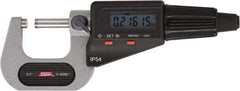 SPI - 6 to 7" Range, 0.00005" Resolution, Standard Throat IP54 Electronic Outside Micrometer - 0.00028" Accuracy, Friction Thimble, Carbide-Tipped Face, LR44 Battery, Includes NIST Traceable Certification of Inspection - Eagle Tool & Supply