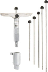 SPI - 0 to 150mm Range, 6 Rod, Mechanical Depth Micrometer - Ratchet Stop Thimble, 100mm Base Length, 0.01mm Graduation, 4.5mm Rod Diam - Eagle Tool & Supply