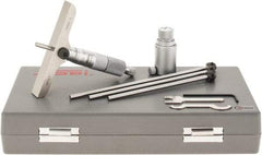 SPI - 0 to 100mm Range, 4 Rod, Mechanical Depth Micrometer - Ratchet Stop Thimble, 100mm Base Length, 0.01mm Graduation, 4.5mm Rod Diam - Eagle Tool & Supply