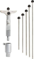 SPI - 0 to 150mm Range, 6 Rod, Mechanical Depth Micrometer - Ratchet Stop Thimble, 63mm Base Length, 0.01mm Graduation, 4.5mm Rod Diam - Eagle Tool & Supply