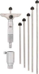 SPI - 0 to 6" Range, 6 Rod, Mechanical Depth Micrometer - Ratchet Stop Thimble, 2-1/2" Base Length, 0.001" Graduation, 4.5mm Rod Diam - Eagle Tool & Supply