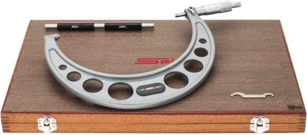 SPI - 7 to 8" Range, 0.0001" Graduation, Mechanical Outside Micrometer - Ratchet Stop Thimble, 4.61" Throat Depth, Accurate to 0.0002" - Eagle Tool & Supply