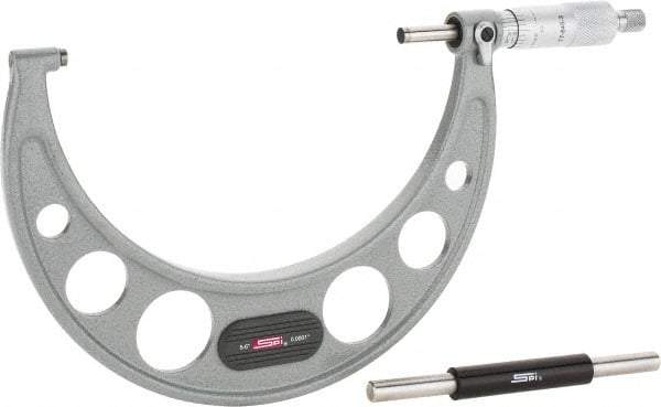 SPI - 5 to 6" Range, 0.0001" Graduation, Mechanical Outside Micrometer - Ratchet Stop Thimble, 3.35" Throat Depth, Accurate to 0.0002" - Eagle Tool & Supply
