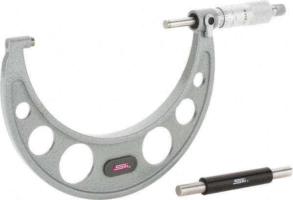 SPI - 4 to 5" Range, 0.0001" Graduation, Mechanical Outside Micrometer - Ratchet Stop Thimble, 2.88" Throat Depth, Accurate to 0.0002" - Eagle Tool & Supply