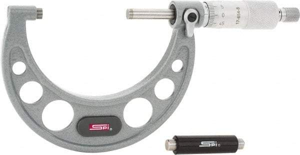 SPI - 50 to 75mm Range, 0.01mm Graduation, Mechanical Outside Micrometer - Ratchet Stop Thimble, 49mm Throat Depth, Accurate to 0.005mm - Eagle Tool & Supply