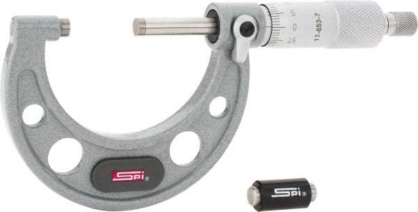 SPI - 25 to 50mm Range, 0.01mm Graduation, Mechanical Outside Micrometer - Ratchet Stop Thimble, 38mm Throat Depth, Accurate to 0.004mm - Eagle Tool & Supply