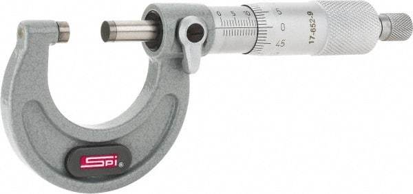 SPI - 0 to 25mm Range, 0.01mm Graduation, Mechanical Outside Micrometer - Ratchet Stop Thimble, 28mm Throat Depth, Accurate to 0.004mm - Eagle Tool & Supply