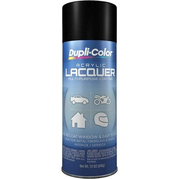 Dupli-Color - Black, Flat, Lacquer Spray Paint - 12 to 14 Sq Ft per Can, 12 oz Container - Eagle Tool & Supply