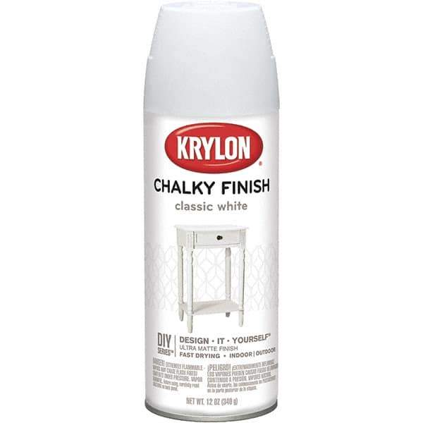 Krylon - White, Flat, Aerosol Spray Paint - 15 to 20 Sq Ft per Can, 12 oz Container - Eagle Tool & Supply