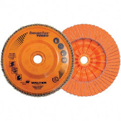 WALTER Surface Technologies - 36 & 60 Grit, 5" Disc Diam, 7/8" Center Hole, Type 27 Ceramic Flap Disc - 12,200 Max RPM, Plastic Backing, Arbor Attaching System, Coated - Eagle Tool & Supply