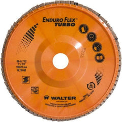 WALTER Surface Technologies - 36 & 60 Grit, 7" Disc Diam, 7/8" Center Hole, Type 27 Ceramic Flap Disc - 8,600 Max RPM, Plastic Backing, Arbor Attaching System, Coated - Eagle Tool & Supply
