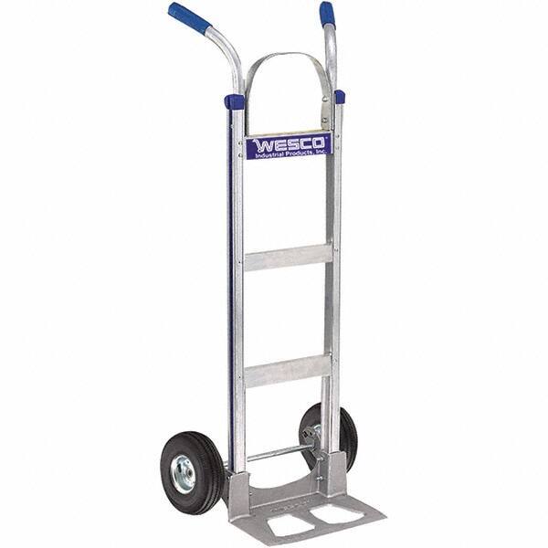Wesco Industrial Products - 600 Lb Capacity 49" OAH Hand Truck - 14 x 7-1/2" Base Plate, Dual Handle, Aluminum, Full Pneumatic Wheels - Eagle Tool & Supply