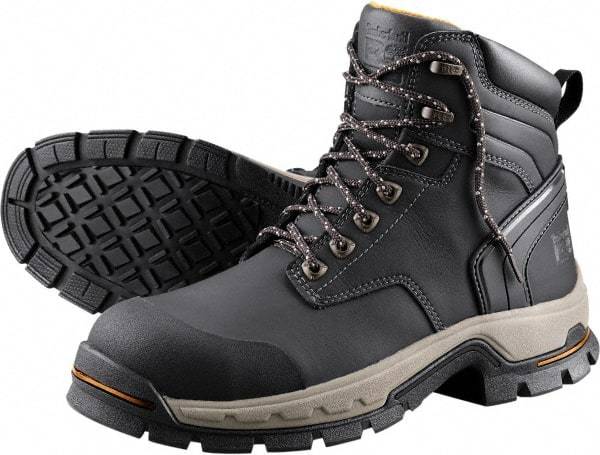 Timberland PRO - Men's Size 9 Medium Width Steel Work Boot - Black, Microfiber Upper, Rubber Outsole, 6" High, Non-Slip, Safety Toe - Eagle Tool & Supply