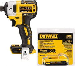 DeWALT - 20 Volt, 1/4" Drive, 20, 125, 152 Ft/Lb Torque, Cordless Impact Driver - 1000, 2800, 3250 RPM, 1 Lithium-Ion Battery Included - Eagle Tool & Supply