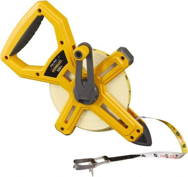 Komelon - 100' x 1/2" Yellow Fiberglass Blade Tape Measure - 1/8" Graduation, Yellow ABS Plastic Case - Eagle Tool & Supply
