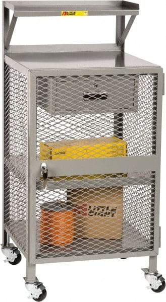 Little Giant - 1,000 Lb Capacity, 4 Shelf, 1 Drawer Enclosed Mobile Shop Desk - 36" Wide x 24" Deep x 52" High, Steel, Gray - Eagle Tool & Supply