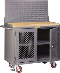 Little Giant - Mobile Bench Cabinet with Louvered Panel - Steel, Fixed Leg, Gray, 53-1/2" Long x 24" Deep x 43" High - Eagle Tool & Supply