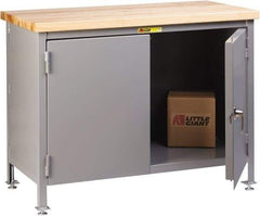 Little Giant - 60 Wide x 30" Deep x 37" High, Butcher Block Cabinet Work Center - Fixed Legs With Adjustable Height Glides, Gray - Eagle Tool & Supply