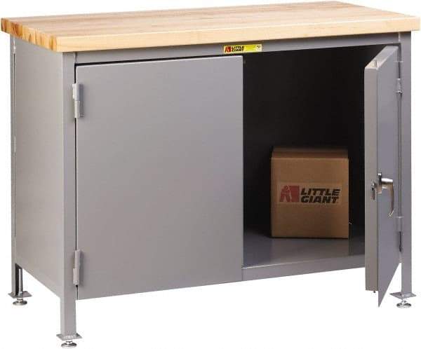 Little Giant - 36 Wide x 24" Deep x 37" High, Butcher Block Cabinet Work Center - Fixed Legs With Adjustable Height Glides, Gray - Eagle Tool & Supply