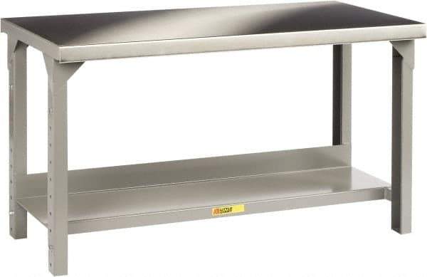 Little Giant - 72 Wide x 30" Deep x 27" High, Stainless Steel Heavy-Duty Workbench with Stainless Steel Top - Adjustable Height Legs, Gray - Eagle Tool & Supply