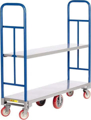 Little Giant - 2,000 Lb Capacity, 1 Shelf, 2-Sided Steel High End Platform Truck - 48" Long x 16" Wide x 57-1/2" High, Polyurethane Wheels - Eagle Tool & Supply