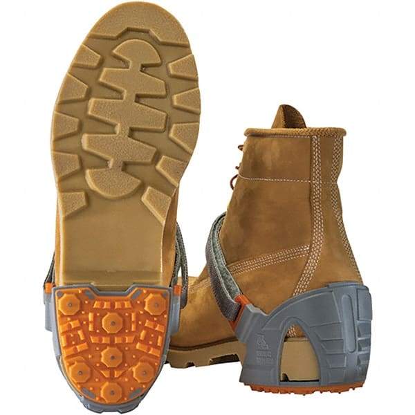 Winter Walking - Size 16+, Strap-On Cleat - Tungsten Carbide Stud Traction, Orange & Gray - Eagle Tool & Supply