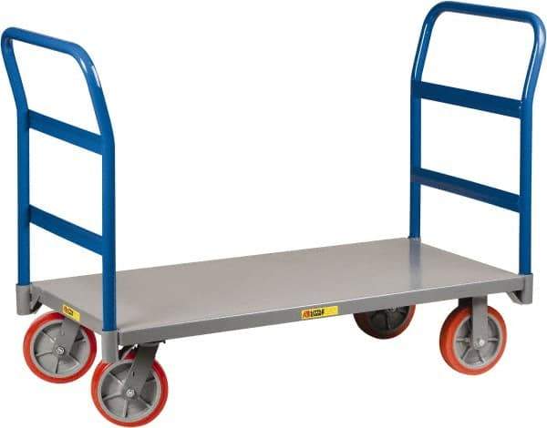 Little Giant - 3,600 Lb Capacity Steel Double End Rack Platform Truck - Steel Deck, 24" OAW, 48" Platform Length x 11" Platform Height, Polyurethane Casters - Eagle Tool & Supply