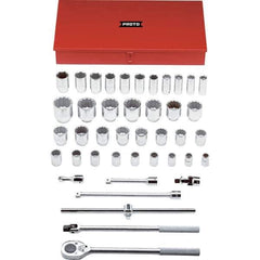 Proto - 42 Piece 3/4" Drive Chrome Finish Deep Well Socket Set - 6, 12 Points, 7/8" to 2-3/8" Range, Inch Measurement Standard - Eagle Tool & Supply