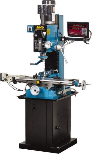 Enco - 1 Phase, 20" Swing, Geared Head Mill Drill Combination - 37-1/2" Table Length x 28" Table Width, 22" Longitudinal Travel, 8" Cross Travel, 6 Spindle Speeds, 2 hp, 220 Volts - Eagle Tool & Supply