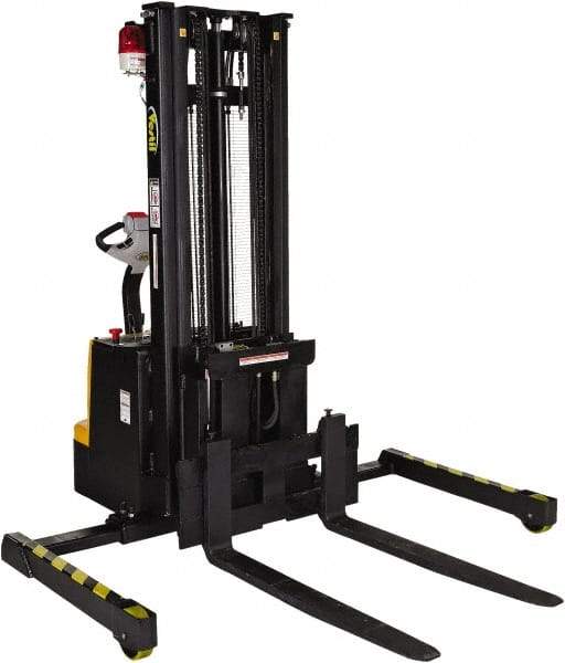 Vestil - 1,500 Lb Capacity, 118" Lift Height, Battery Powered Stacker - 2-1/2" Lowered Height, 36-1/4" Fork Length, 48" Overall Width - Eagle Tool & Supply
