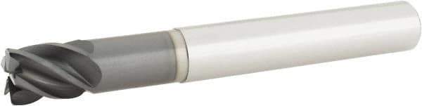 Accupro - 1/2", 5 Flute, Single End, Solid Carbide, 0.03" Corner Radius End Mill - 4" OAL, 38° Helix, Right Hand Flute, 5/8" LOC, Right Hand Cut, 1-1/2" Extended Reach - Eagle Tool & Supply